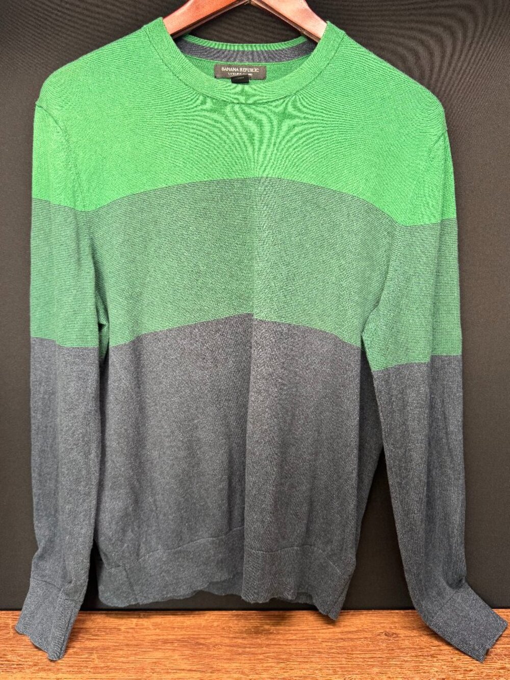 Banana Republic Luxury Blend Green Blue Stripe Sweater Medium